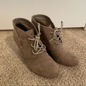 Tan lace up wedge heels